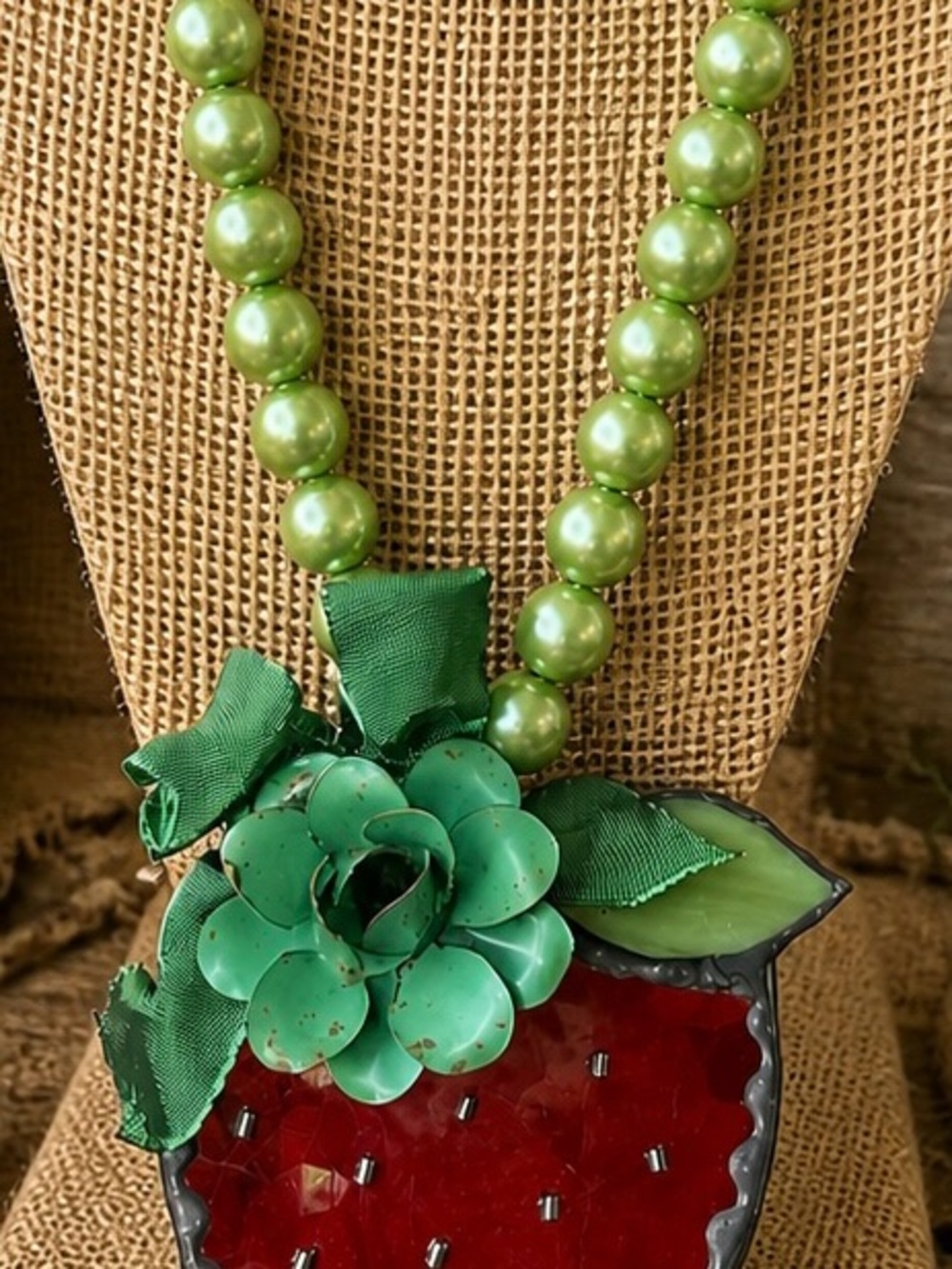 Gypsy South Stained Glass Strawberry Statement Necklace Floral